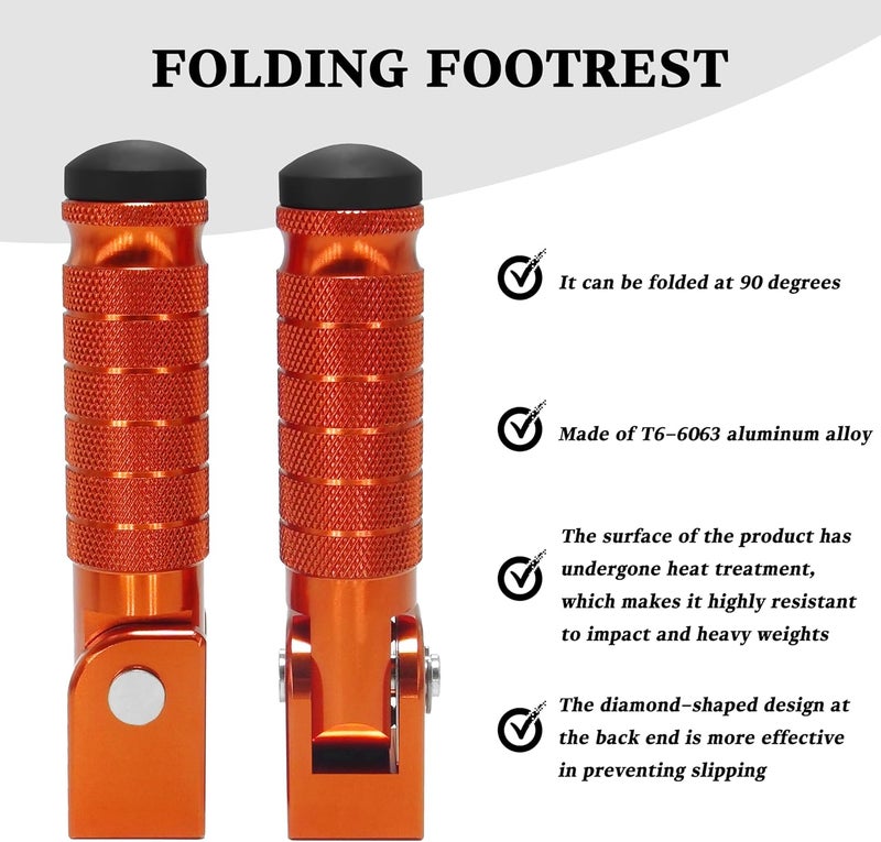 VUOZIP M8 Universal CNC Motorcycle Foot Pegs Degree Foldable Bike Pegs Aluminum Fit Electric Car Motorbike Scooter Mini Bike Ebike Dirt Bike Go Kart Honda Yamaha Suzuki Aprilia Super73 (Orange, Type A) - Image 5